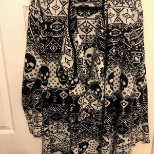 Torris Black/White Skull Sweater. Open Cardigan